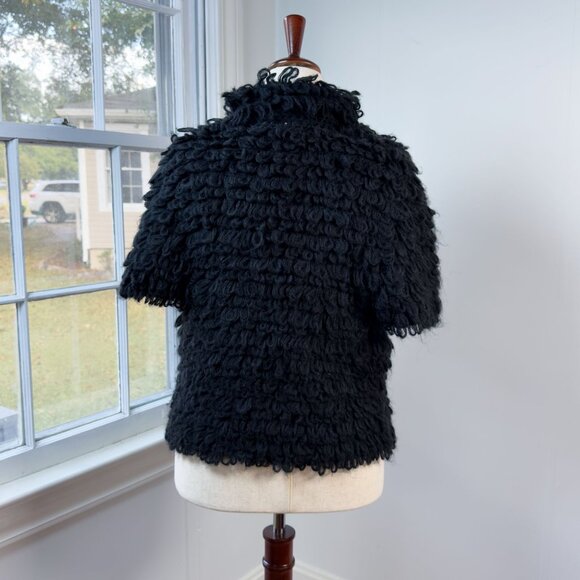 Black Shaggy Sweater Cardigan Ivy Jane Wool Blend Size XL Pom Pom Whimsigoth - Picture 4 of 10